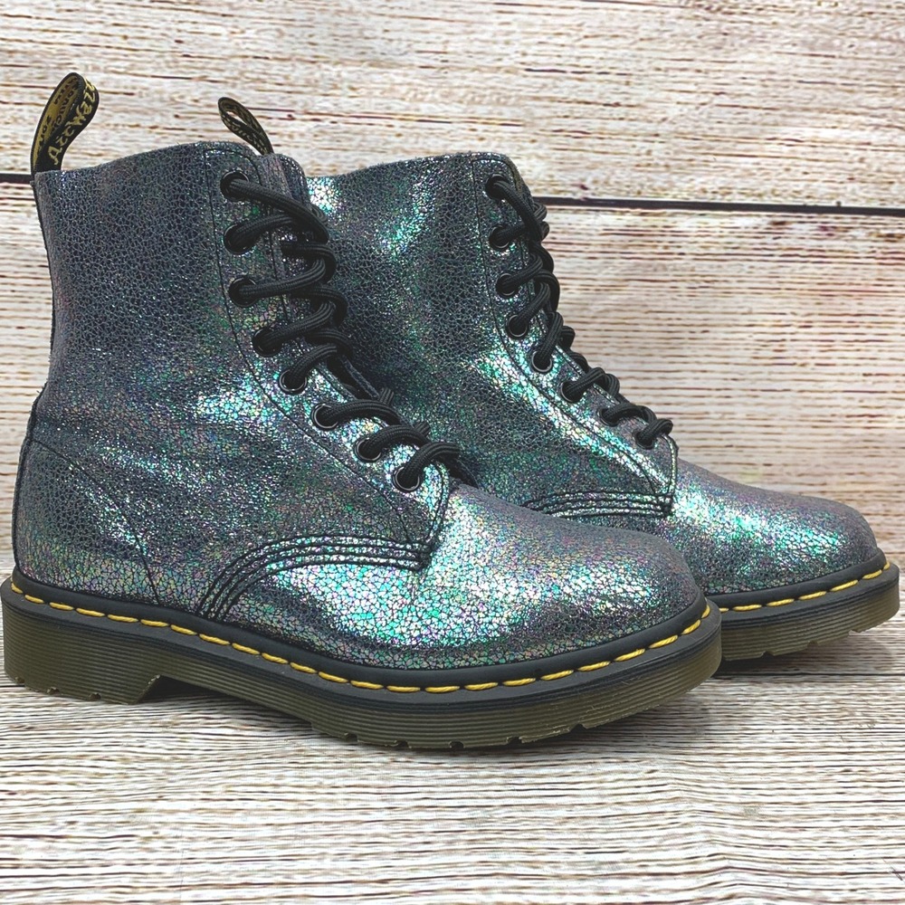 Dr. Martens Pascal Iridescent Crackle Boots Size US 6 UK‎ 4 Metallic Sparkle